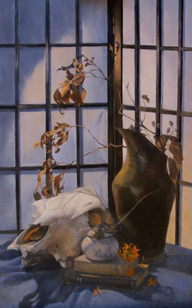 Cow skull and Opium Pipe  - 41cm  x 65cm