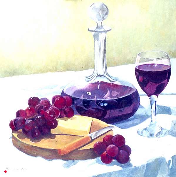 Grapes cheese and Red wine