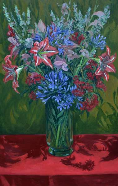 Mixed Bouquet on Red - 40cm x 63cm