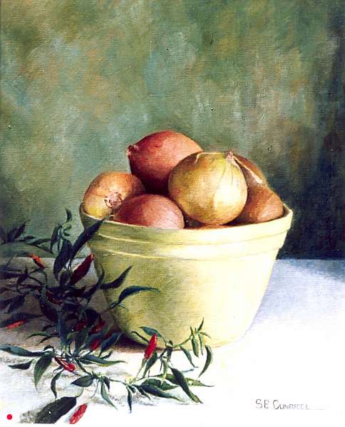 Onions & Chillies in Yellow Bowl