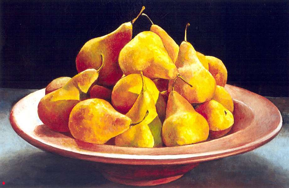 Pears in terracotta bowl - 40cm X 45cm