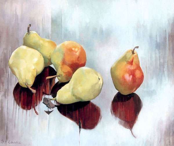 Pears on wooden table - 30cm x 35cm